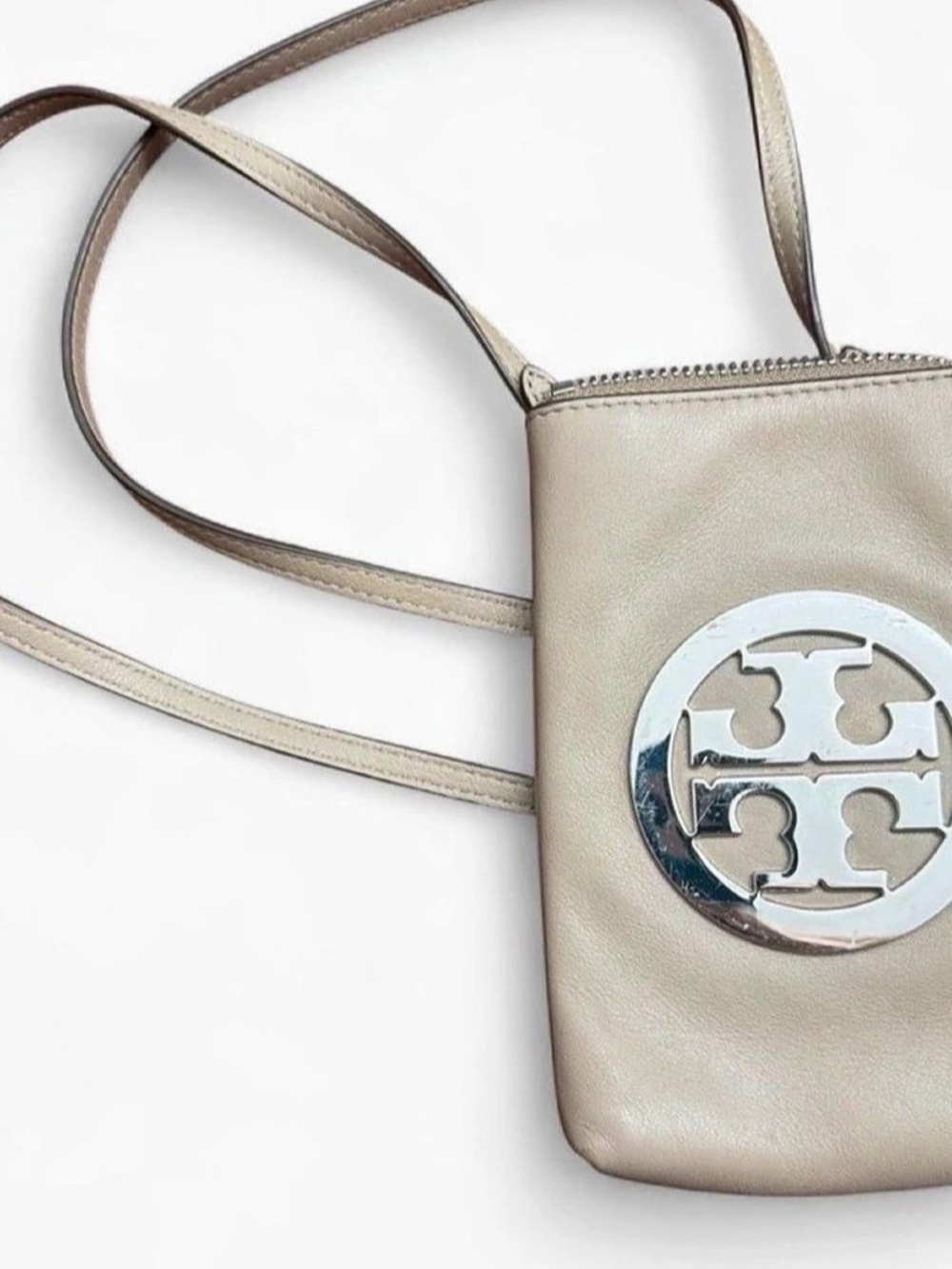 Tory Burch Miller Metal-Logo Phone Crossbody Beige